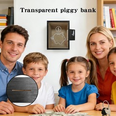 Clear Piggy Bank for Adults, Openable Money Saving with Lock, Wooden Money Co…