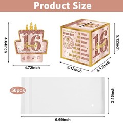 Sweet 16th Birthday Pull Out Money Gift Box for Girls Pink Rose Gold Party