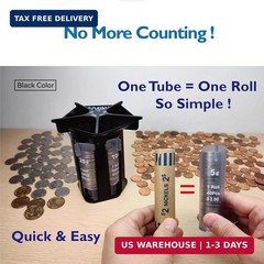 Coin Sorter Tube Coin Counter with Coin Wrappers, 5-in-1 Change Sorter Change Co