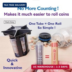Change Sorter Tube Coin Counter with Coin Wrappers, 5-in-1 Coin Sorter Change Co