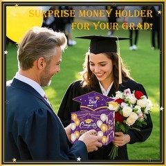 Graduation Money Box for Cash Gift Pull Purple Gold Graduation Gifts Surprise