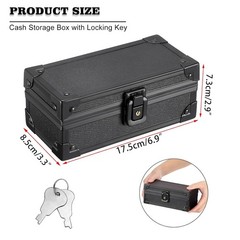 Black Lockable Aluminium Alloy Cash Box with Secure Lock Money Storage Case