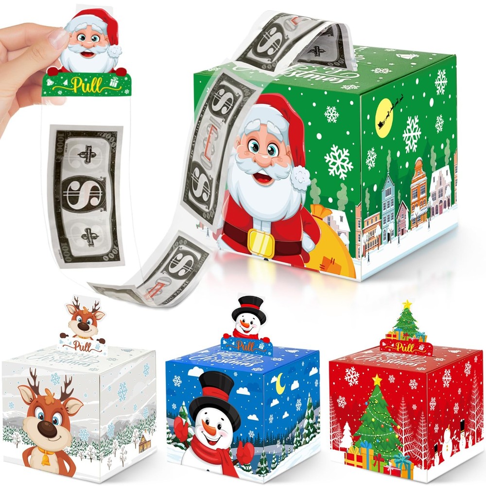 4 Pack Christmas Money Box for Cash Gift Pull,Christmas Tree & Snowman & Sant…