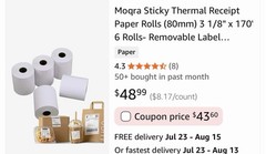 Moqra Sticky Thermal Receipt Paper Rolls (80mm) 3 1/8″ x 170′ 6 Rolls