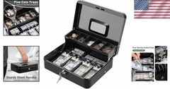 XL Locking Cash Box with Coin Tray, Key Lock Safe Organizer