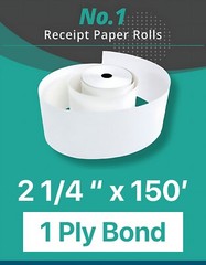 2 1/4 x 150′ 1 Ply Bond Paper 10 Rolls Bond Kitchen Receipt Printer Calculators