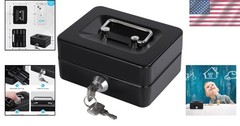Compact Cash Box with Key Lock and Protective Coin Tray – 4.9″ Black Beauty