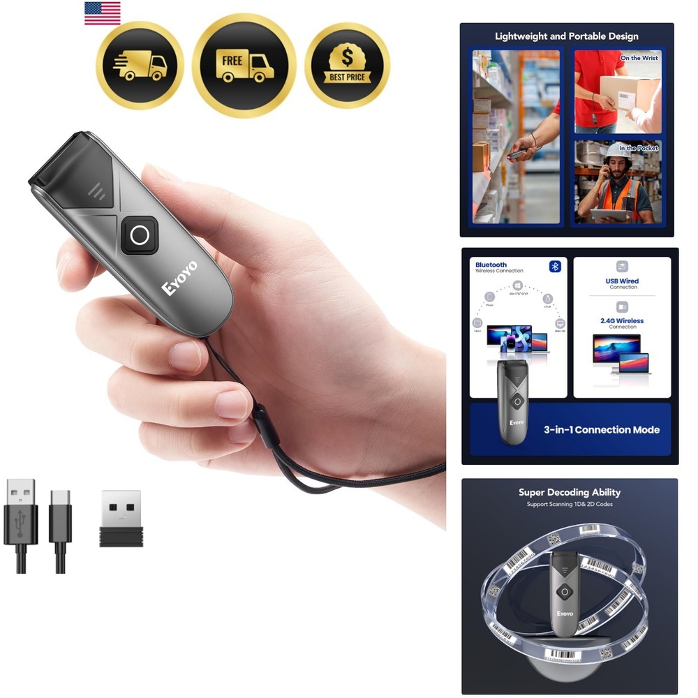 Bluetooth 2D&1D Barcode Scanner, Portable Wireless Mini Barcode Reader with 2…