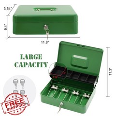 Goehiaul Green Metal Cash Box Lock Tray