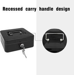 Steel Cash Box with Key Lock, Metal Small Money Organizer with Money Tray,Cash S