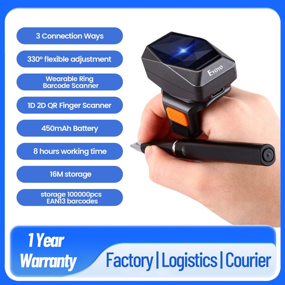 Eyoyo 2D Bluetooth Barcode Scanner Book Inventory IOS POS QR Code Finger Scanner
