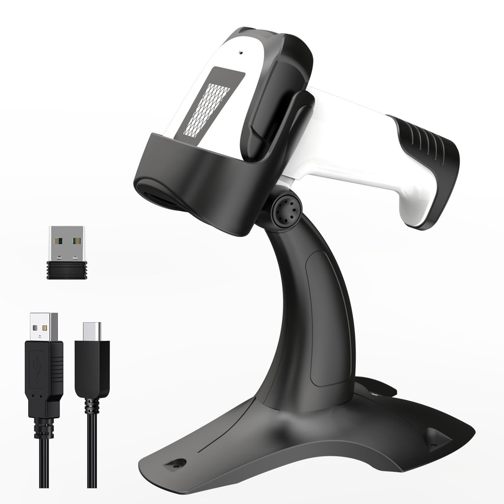 Laser Wireless Handheld Barcode Reader with Stand Bluetooth & 2.4Ghz and USB Wir