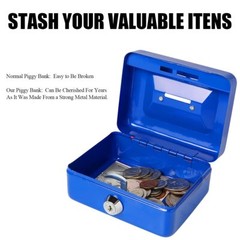 Small Cash Box with Lock and Slot Metal Coin Piggy Bank for Adults and Kids