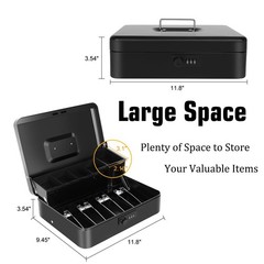 Cash Box with Money Tray and Combination Lock, Large Money Box for Cash Regis…
