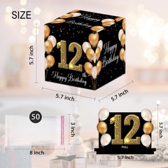Happy 12th Birthday Money Box For Cash Pull Out Card Black Gold 50 PCS Bags