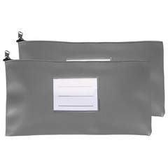 11×6 Inch Money Bags with Zipper, 2Pcs PU Leather Cash Pouch, Dark Gray