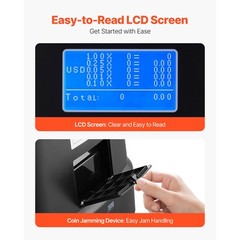 USD Coin Sorter with Screen Display Holds up to 1500 Coins 5 Coin Tubes