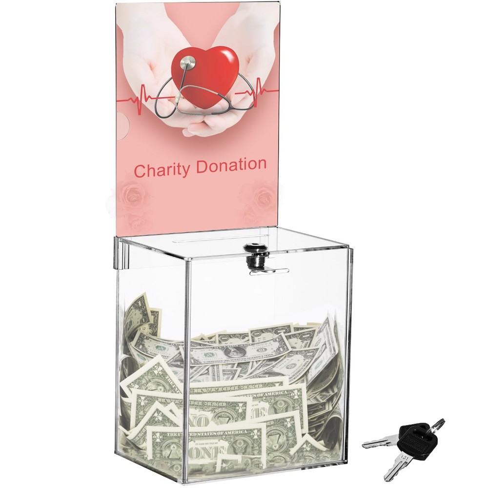 Large Acrylic Donation Box with Lock 6.7x5x16″ Clear Suggestion Ballot Tin