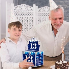 13th Birthday Pull-Out Money Gift Box Happy Birthday Party Cash Present Blue