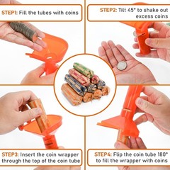 Coin Counting Tubes Set of 4, Color-Coded Tubes, Includes 100 Assorted Flat Coin