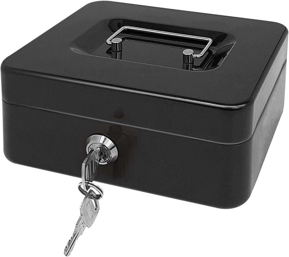 Steel Cash Box with Key Lock, Metal Small Money Organizer with Money Tray,Cash S