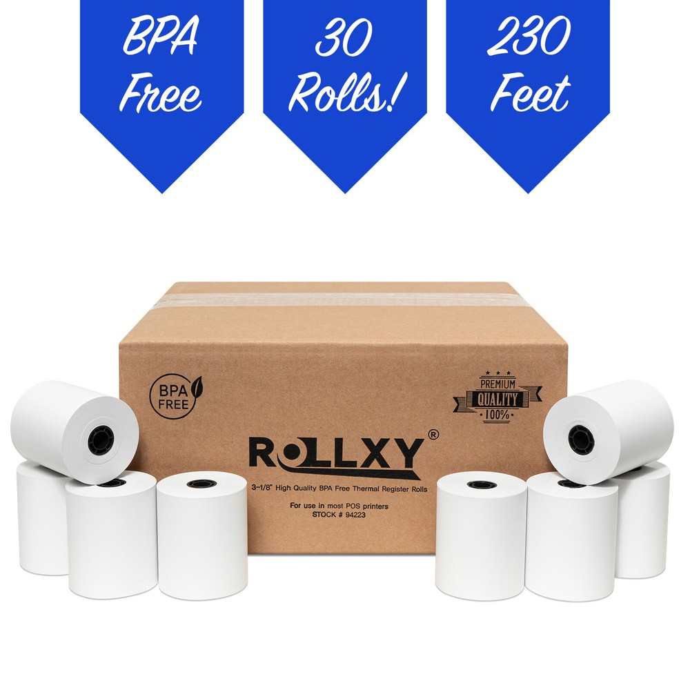 (30 Rolls) BPA Free ROLLXY Thermal Paper – 3-1/8 x 230 Feet (CT-S300)