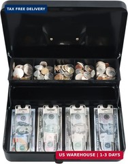 xydled Cash Box with Money Tray and Combination Lock,Tiered, Cantilever Design,4