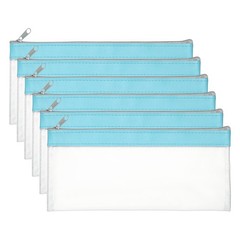 8.7×3.9 Inch Money Bags with Zipper, 6 Pcs Clear PVC Cash Pouch, Sky Blue