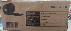 Case of 3″ 1-ply 165′ Bond, 50 Paper Rolls 31165-50