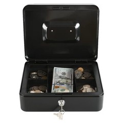 Locking Steel Large Cash Box with Removable Coin Tray and Key Lock9.84″x 7.87…