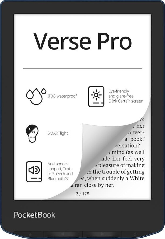 PocketBook Verse Pro E-Reader Waterproof, 6” E-Ink Carta™ HD Touchscreen, Azure