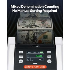 1200 Notes/ Min Cash Counter with Value Count, UV/ MG/ IR Detection, TFT Display