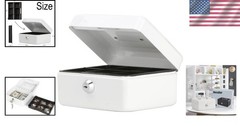 Small Portable Cash Box with Key Lock and Removable Tray – Elegant White Design