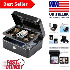 Secure Medium Cash Box with Dual Keys, Removable Tray & Stainless Steel Build