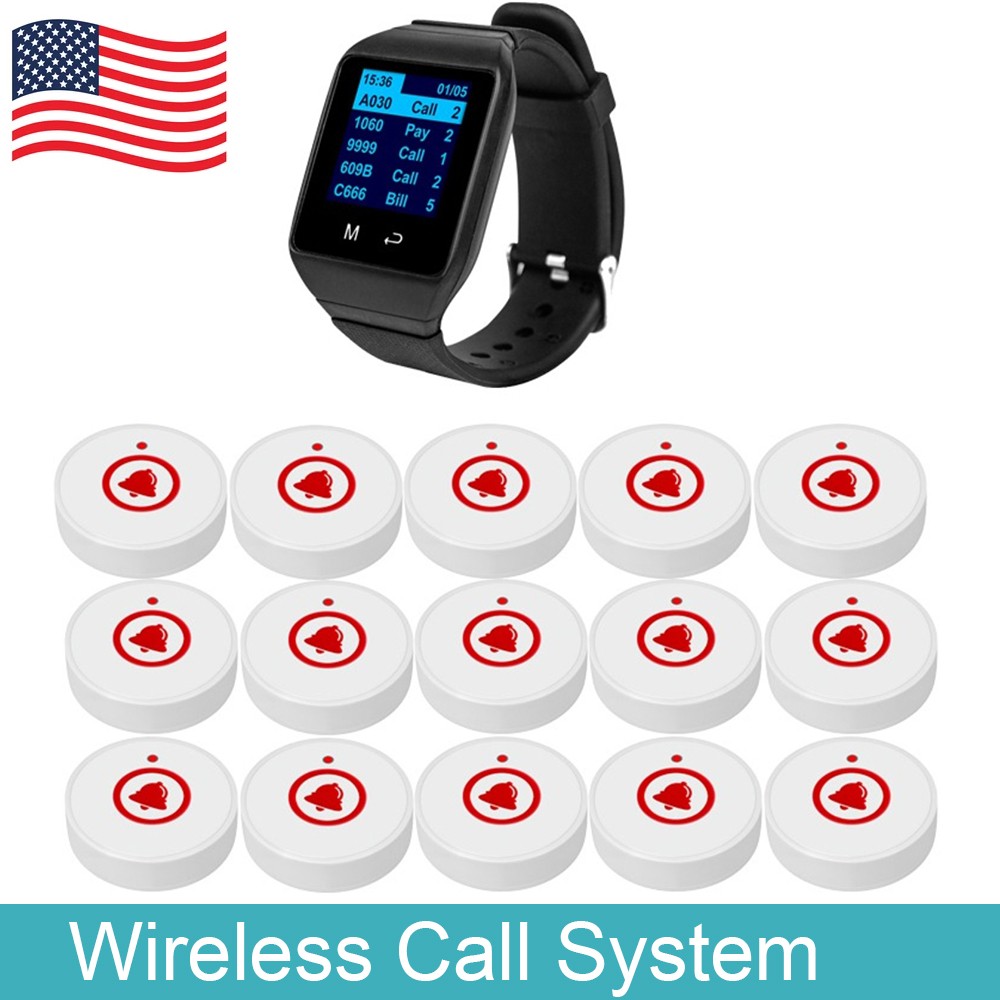 Waiter Calling System Long Vibrating Watch Pager with15 Buttons Guest Service