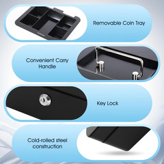 Metal Cash Box with Key Lock & Money Tray – Secure Safe for Home, Office & Event