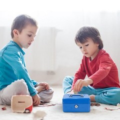 Small Money Box with Key Lock 6″ Cash Box with Money Tray for Kids Blue