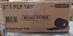 Case of 3″ 1-ply 165′ Bond, 50 Paper Rolls 31165-50