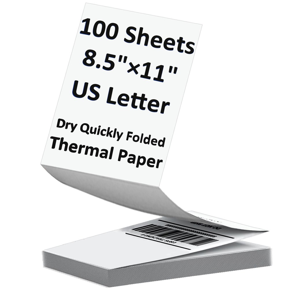 100 Sheets US Letter Size Thermal Paper, 8.5 x 11 Inch Thermal Printer