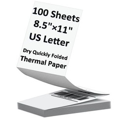 100 Sheets US Letter Size Thermal Paper, 8.5 x 11 Inch Thermal Printer