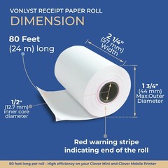 Vonlyst Receipt Paper Roll 2 1/4 x 80 for Clover Mini (10 rolls)