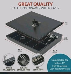 Volcora Cash Drawer Tray with Locking Cover – 14.1 x 13 x 2.5 Inch Metal Cash…