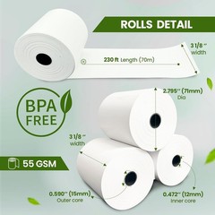 3 1/8 x 230ft Thermal Paper Receipt Rolls (30 PACK) 55 GSM – Compatible with ALL