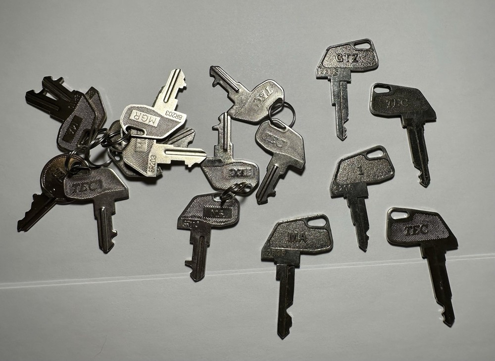 TEC Lot Of 17 Cash Register Keys Various Mix RTR MA MGR 8R203 8R201 2206 2202 +