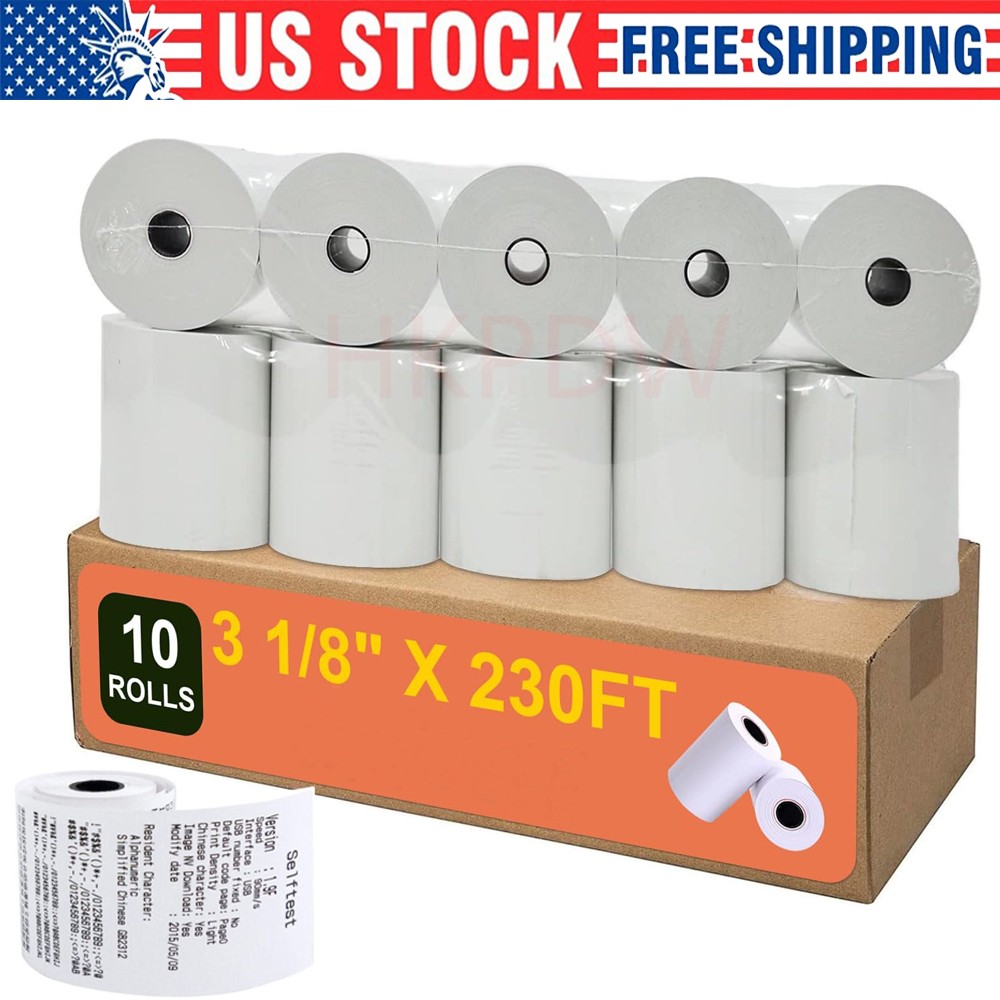 10 ROLLS 3 1/8″ x 230′ THERMAL POS RECEIPT PRINTER ROLL PAPER BPA FREE USA