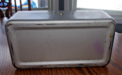 Vintage Lit-Ning Metal Cash Box w/ Coin/Cash Tray Handle Made in USA VGC