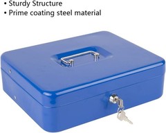 Locking Cash Box with Lock,Money Box with Cash Tray,Lock Safe Box with Key,Blue