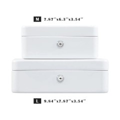 7.87×6.30×3.54 White Medium Steel Cash Box, Removable Coin Tray, Key Lock