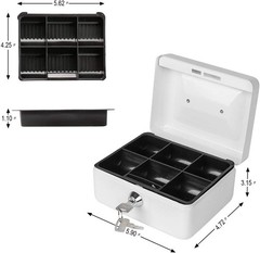 Cash Box with Money Tray, Small Money Box with Key Lock, 6″ x 4 4/5″ x 3″, White