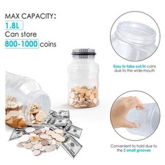 Gray Digital Coin Counting Bank, 1.8L Large Piggy Bank, All US Coins
